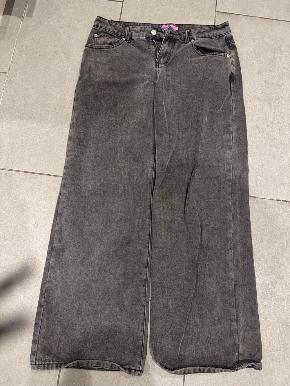 Edikted Black Washed Wide-Leg Jeans Mid Rise SZ M